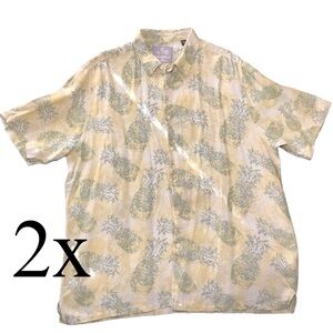 Jimmy Buffet Margaritaville Cream Pineapple Print Shirt Silk Linen 2X Hawiian